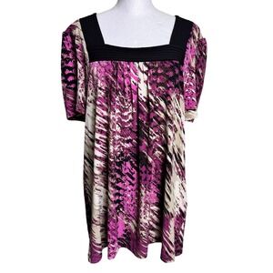 Dana Buchman Purple Abstract‎ Print Square Neck Blouse Top Large RN73277